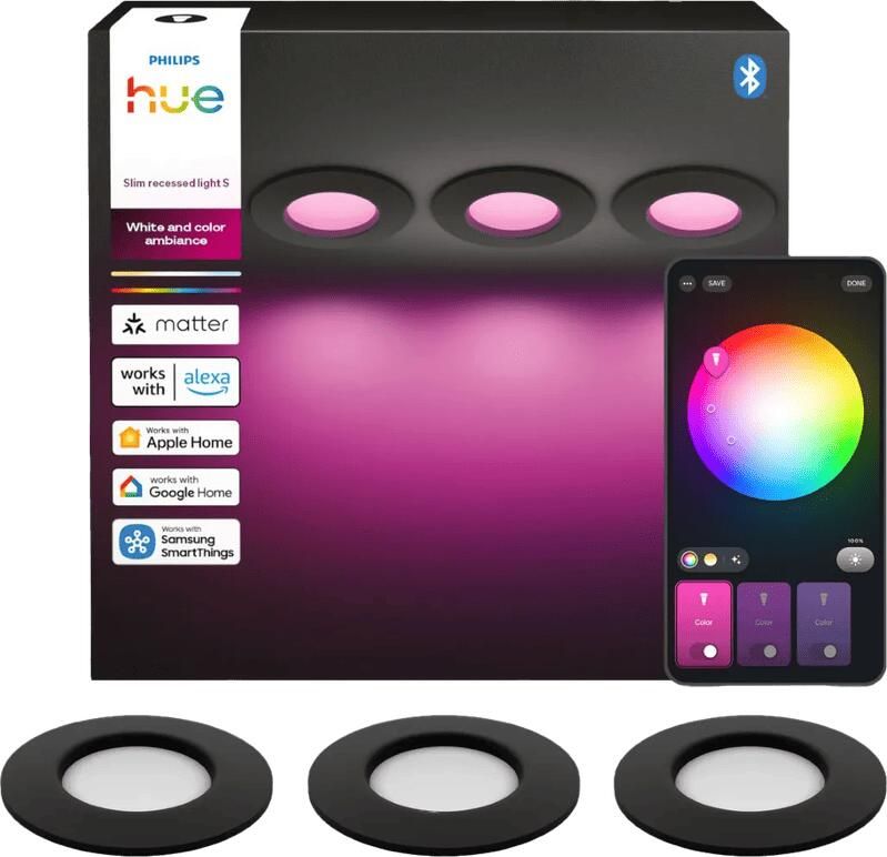Philips Hue Inbouwspot Slim 3-Pack White and Color 90mm Zwart