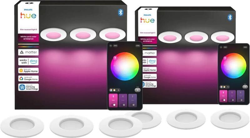 Philips Hue Inbouwspot Slim 6-Pack White and Color 90mm Wit