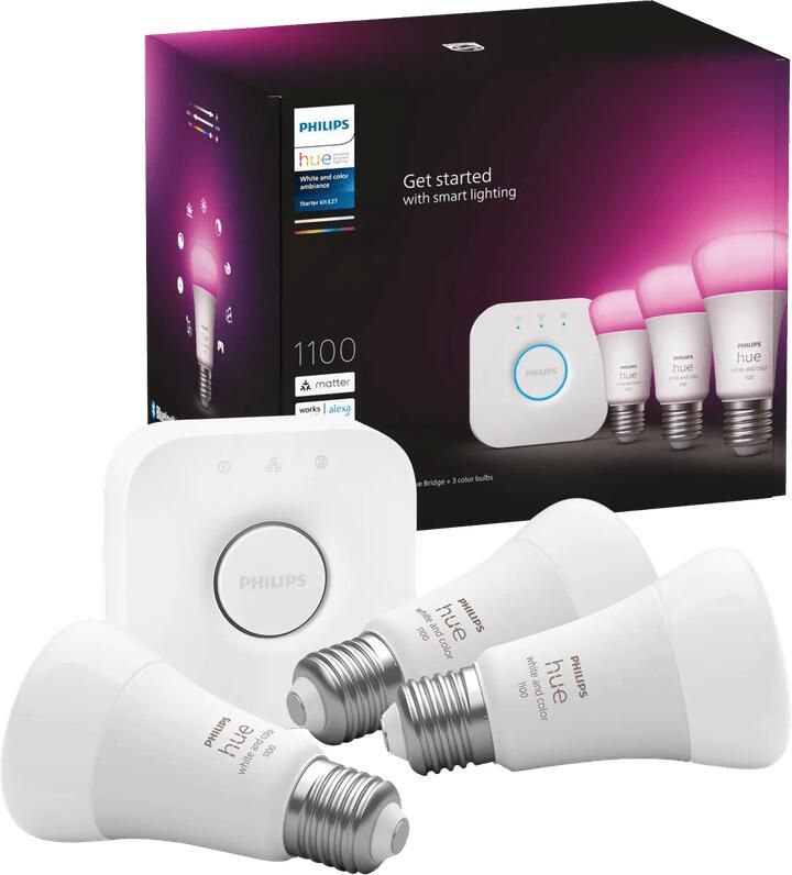 Philips Hue White and Color Startpakket E27 3-pack + Bridge