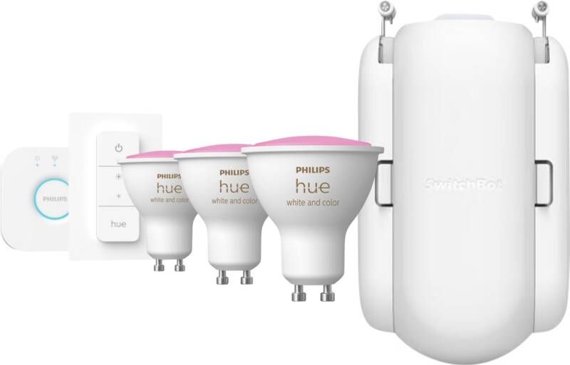 Philips Hue White and Color Starter Pack 3-pack + Bridge + SwitchBot Slimme Gordijnmotor