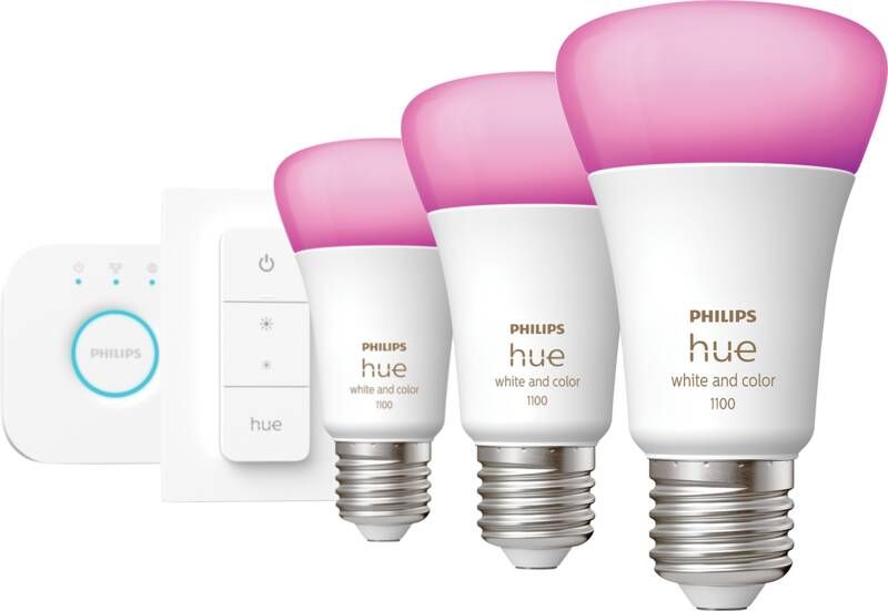 Philips Hue White & Color Starter Pack E27 met 3 lampen dimmer + Bridge