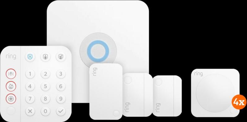 Ring Alarmsysteem met 2 magneetcontacten en 4 bewegingssensoren