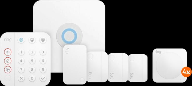 Ring Alarmsysteem met 3 magneetcontacten en 4 bewegingssensoren
