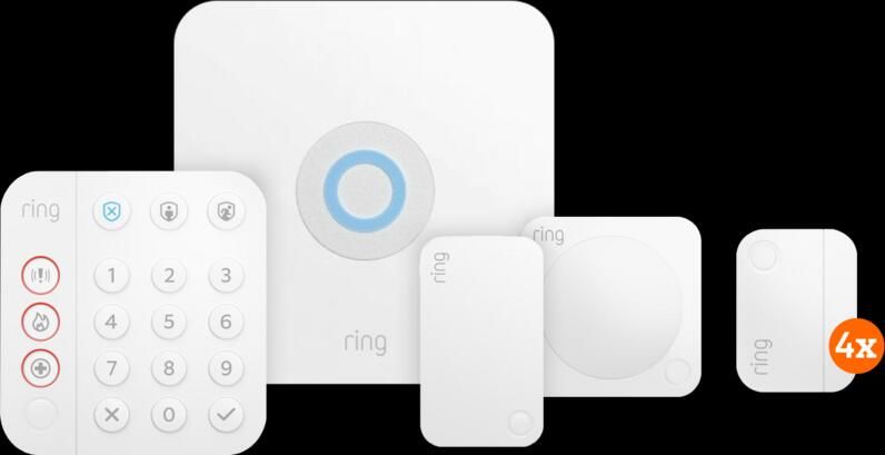 Ring Alarmsysteem met 4 magneetcontacten en 1 bewegingssensor