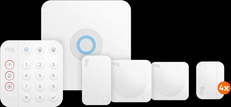 Ring Alarmsysteem met 4 magneetcontacten en 2 bewegingssensoren