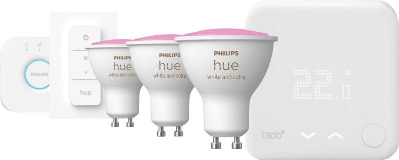 Tado Slimme Thermostaat V3+ Startpakket + Philips Hue White & Color 3-pack GU10