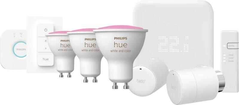 Tado Thermostaat V3+ Startpakket + 2 knoppen + Philips Hue White and Color 3-pack GU10