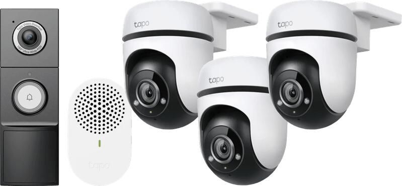 TP-Link Tapo C500 3-Pack + D235 Smart Battery & Wired Doorbell
