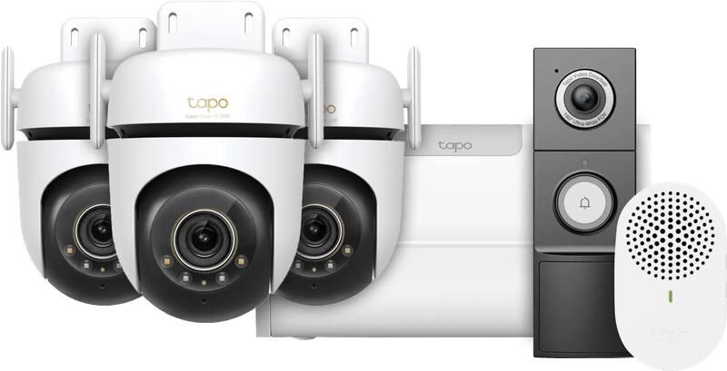 TP-Link Tapo C530WS 3-Pack + H500 CentralHub + D235 Smart Battery & Wired Doorbell