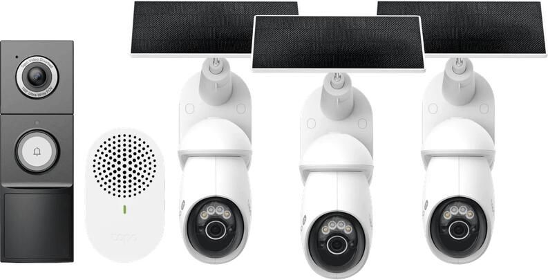 TP-Link Tapo C660 Solar Kit 3-Pack + D235 Smart Battery & Wired Doorbell