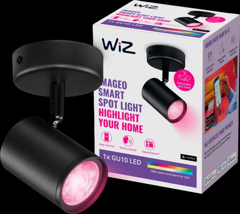 WiZ Connected WiZ 1 spot Imageo zwart Gekleurd en Wit licht GU10