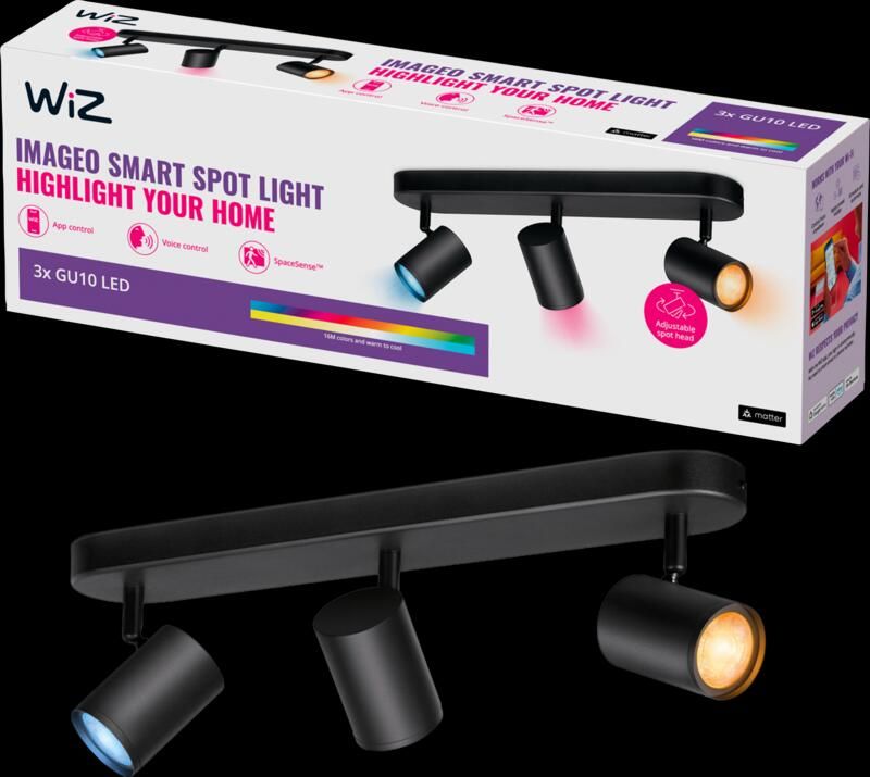 WiZ Connected WiZ 3 spots Imageo zwart Gekleurd en Wit licht GU10
