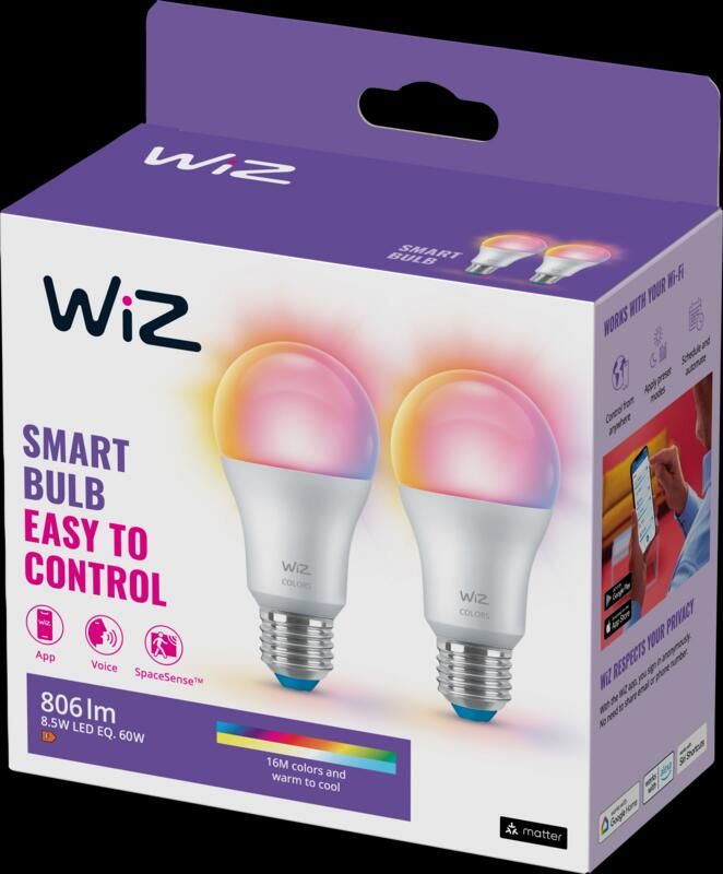 WiZ Connected WiZ smart lamp Gekleurd en wit licht E27 2-pack