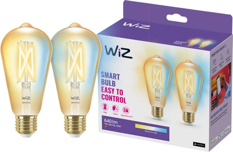 WiZ Connected WiZ Edison Filament lamp 2-pack Warm tot Koelwit Licht E27