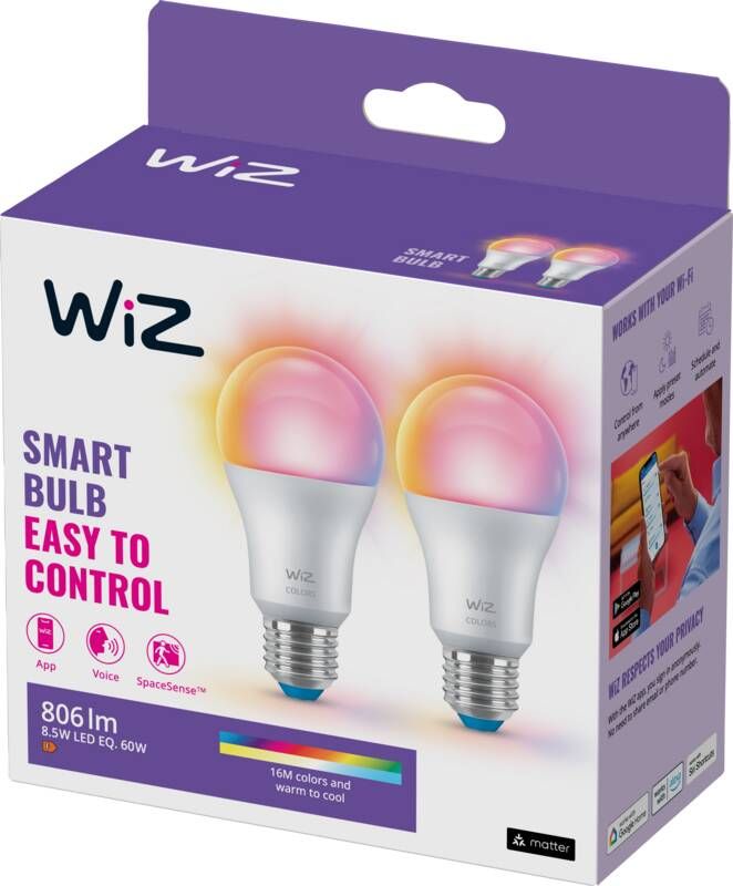 WiZ Connected WiZ smart lamp Gekleurd en wit licht E27 2-pack