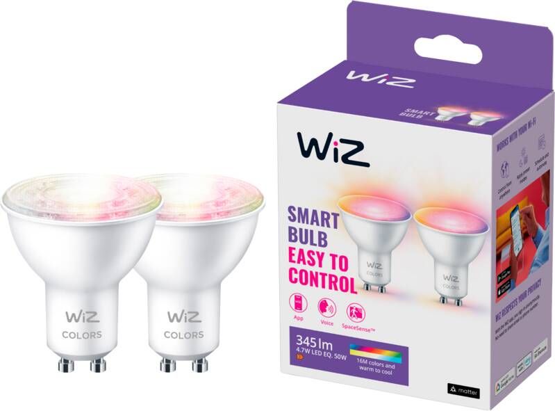 WiZ Connected WiZ Smart Spot 2-pack Gekleurd en Wit Licht GU10