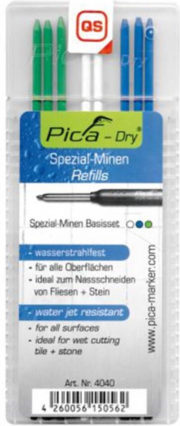 Pica Vullingenset | 3x blauw 2x wit 3x groen | waterbestendig | Dry 4040 | 8 stiften set | 1 stuk 4040 4040a