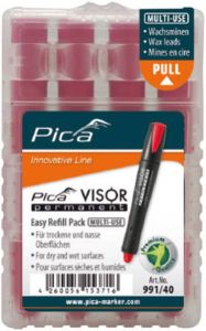 Pica Vullingenset | 4x rood | watervast | Visor perm. reservestiften 991 40 | 4 stiften set | 1 stuk 991 40