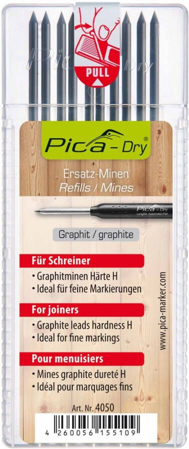 Pica Vullingenset | 10x grafiet speciale hardheid H | voor fijne markeringen | Dry 4050 | 10 stiften set | 1 stuk 4050