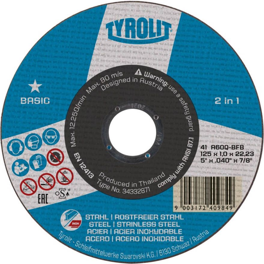 Algemeen Tyrolit doorslijpschijf rvs 115x1.6x22.2mm