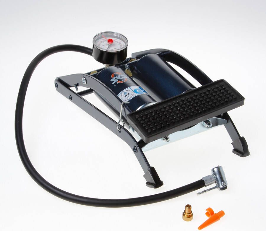 Algemeen Voetpomp+manometer 2cil. 0-7bar