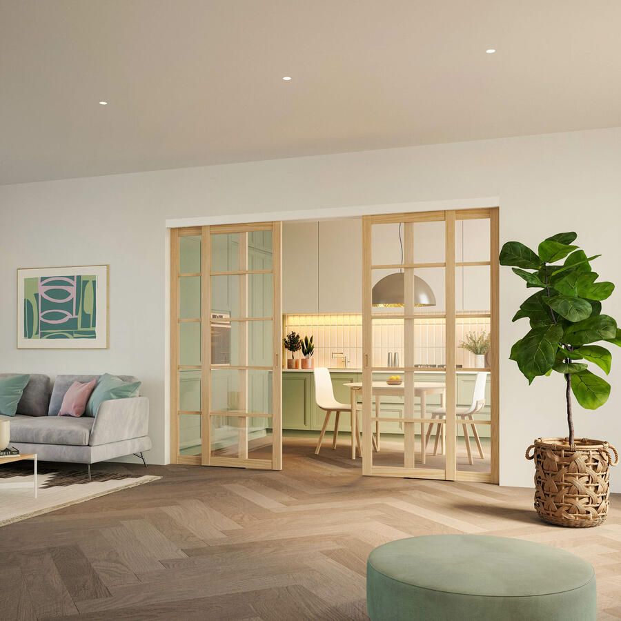 Argenta Xperta symmetrisch schuifdeursysteem 4m rail Aluminium Plafondmontage opbouw Dubbele deur deurdikte 40 44 -Deurophanging opbouw Dubbele softclose