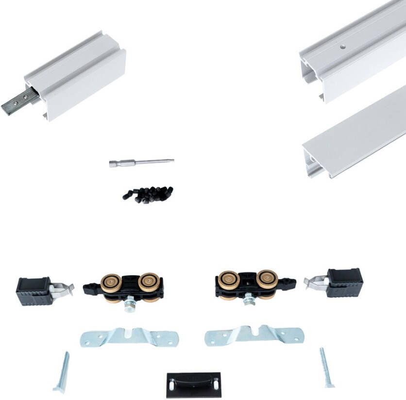 Argenta Xperta set 6m rail Wit wand z. vloerpl. Dubbele deur Deurdikte 50-55mm Dubbele softclose opbouw - Foto 3