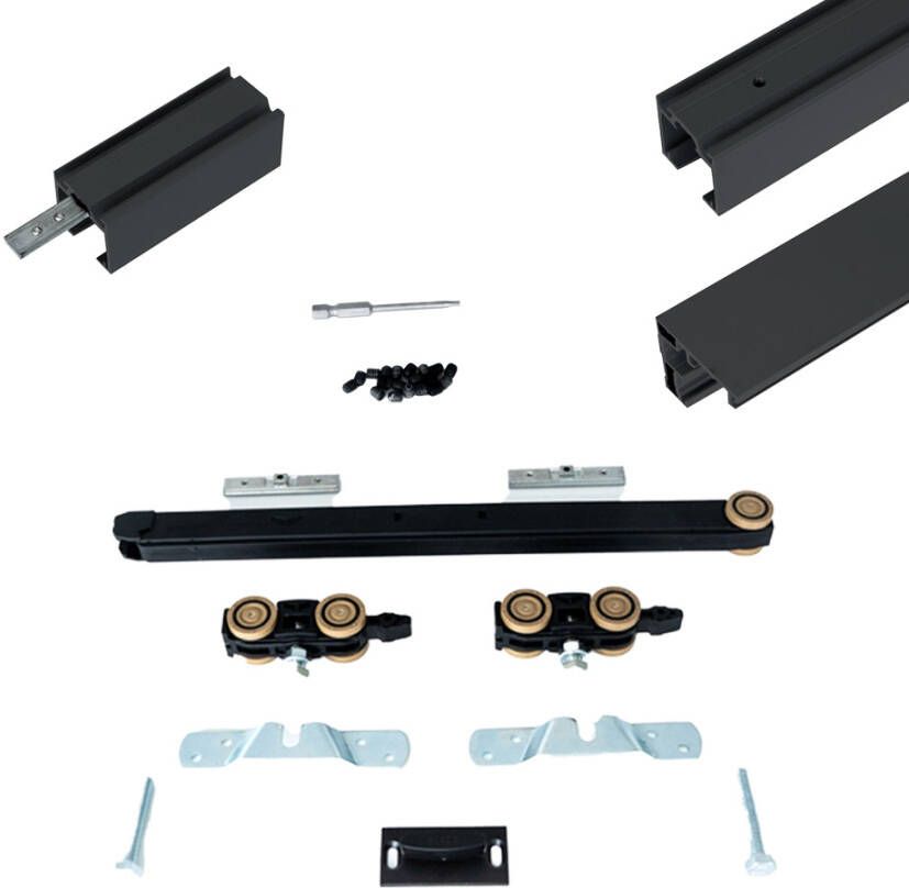 Argenta Xperta set 3m rail Zwart vloerplint Enkele deur Dubbel soft opbouw - Foto 3