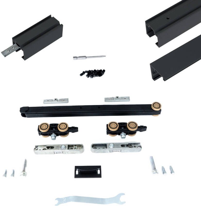 Argenta Xperta set 6m rail Zwart Plafond opbouw Dubbele deur Deurdikte 50-55mm Dubbele softclose inbouw manual fix Set Eindkappen - Foto 15