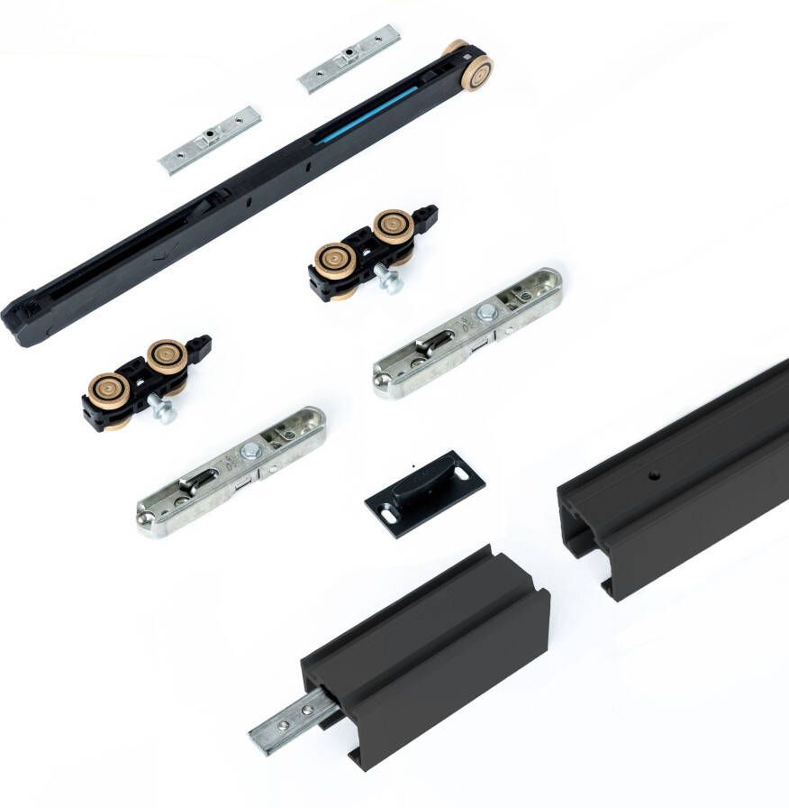 Argenta Xperta set 6m rail Zwart Plafond opbouw Dubbele deur Deurdikte 50-55mm Dubbele softclose opbouw