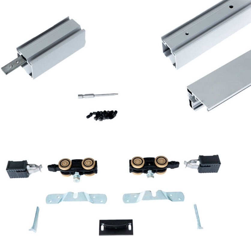 Argenta Xperta set 6m rail Zwart Plafond opbouw Dubbele deur Deurdikte 50-55mm Dubbele softclose inbouw manual fix Set Eindkappen - Foto 17