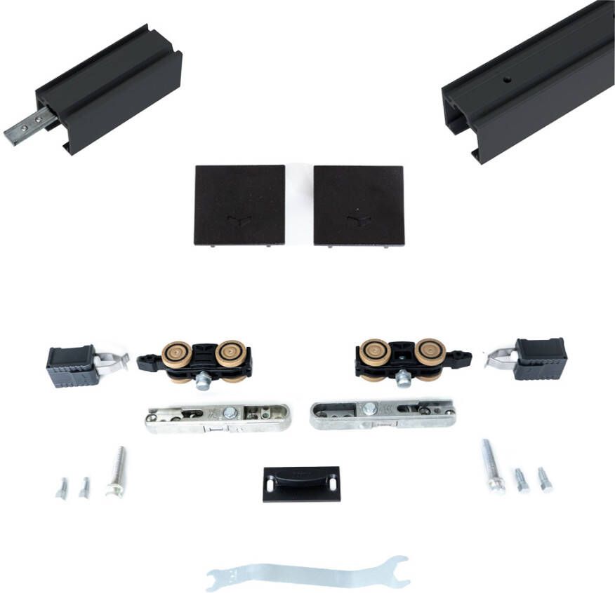 Argenta Xperta set 6m rail Zwart Plafond opbouw Dubbele deur Deurdikte 50-55mm Dubbele softclose inbouw manual fix Set Eindkappen - Foto 10