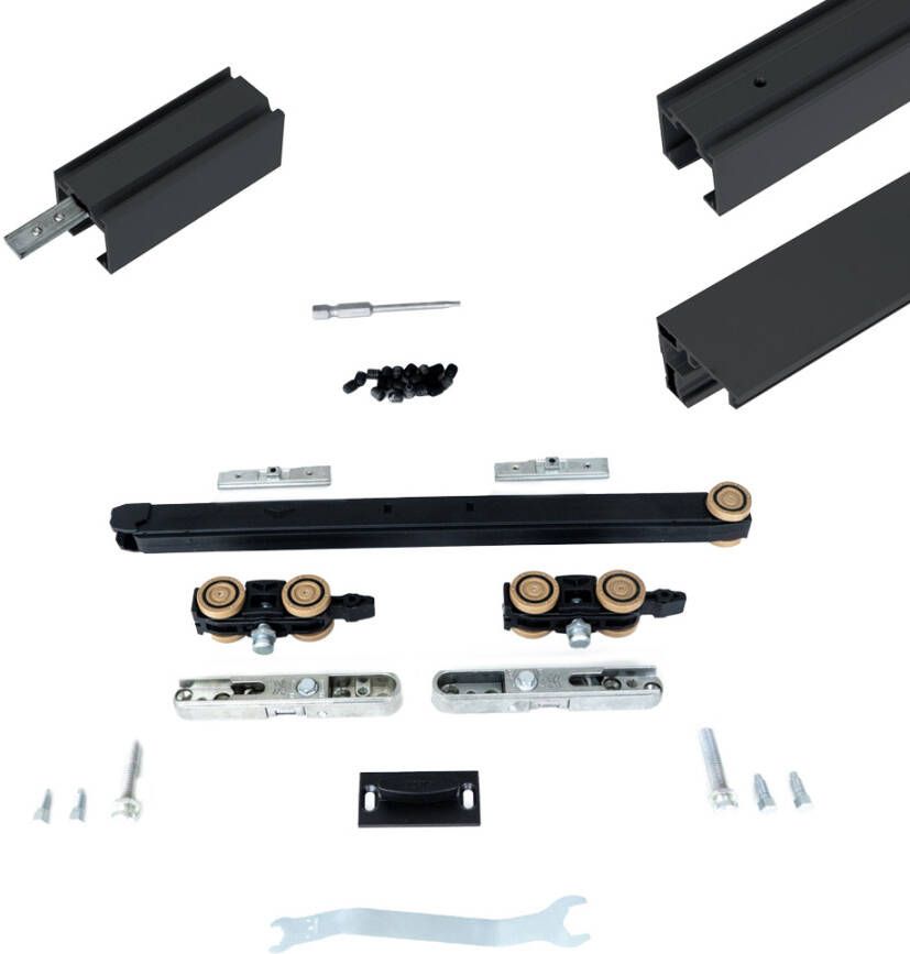 Argenta Xperta set 4m rail Zwart vloerplint Dubbele deur Dubbel soft inbouw auto fix