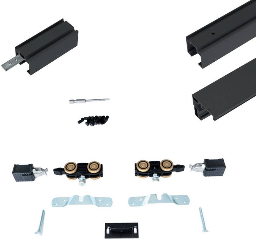 Argenta Xperta set 3m rail Zwart vloerplint Enkele deur Dubbel soft opbouw - Foto 2