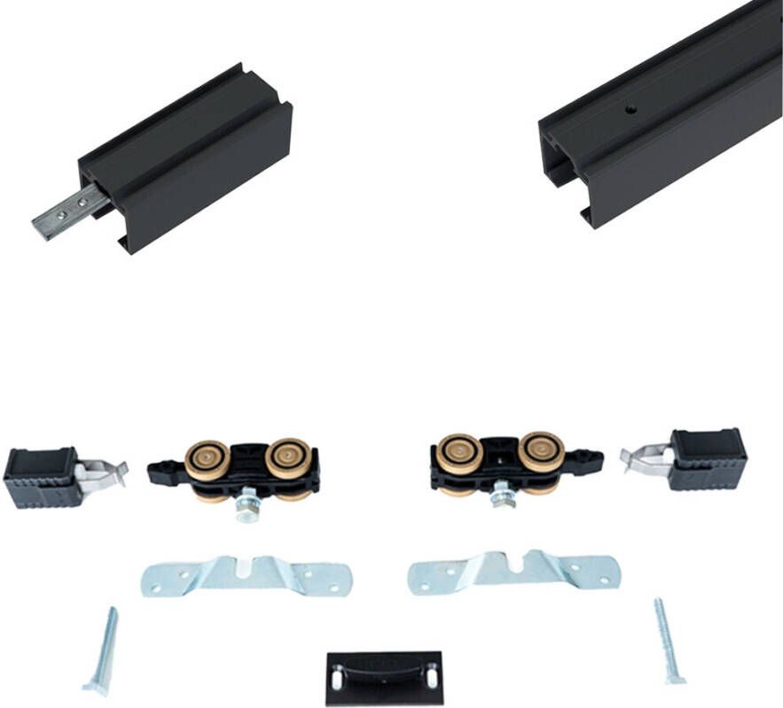 Argenta Xperta set 4m rail Zwart Plafond opbouw Dubbele deur Deurdikte 50-55mm opbouw