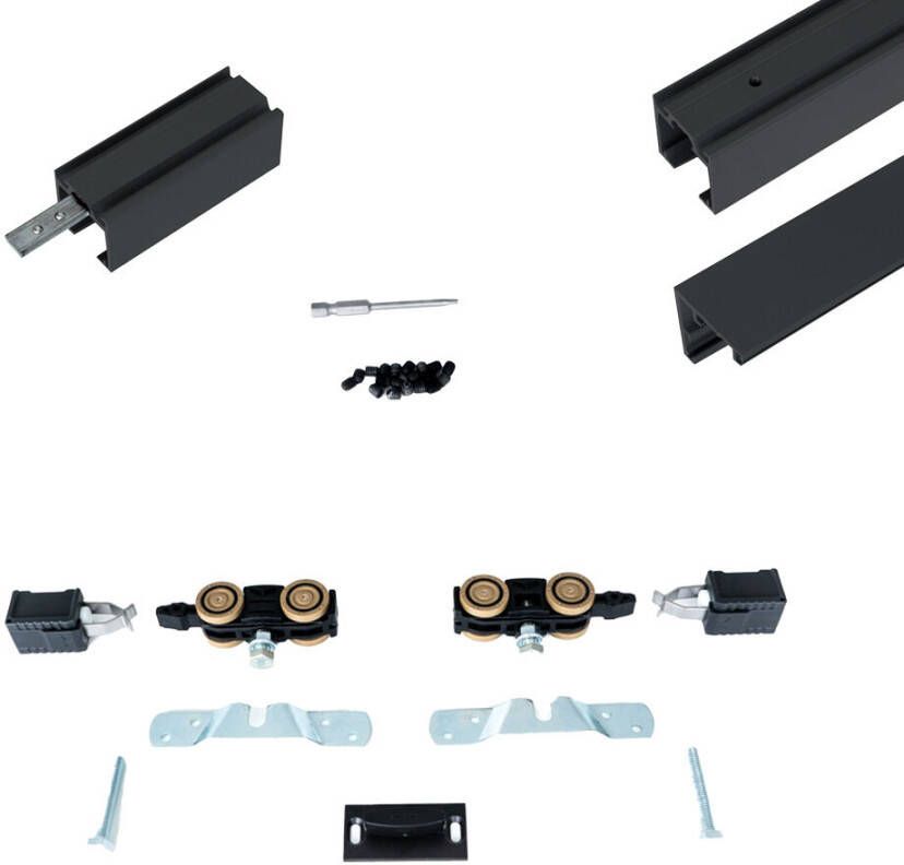 Argenta Xperta set 4m rail Zwart wand z. vloerpl. Dubbele deur Deurdikte 50-55mm Dubbele softclose opbouw - Foto 11