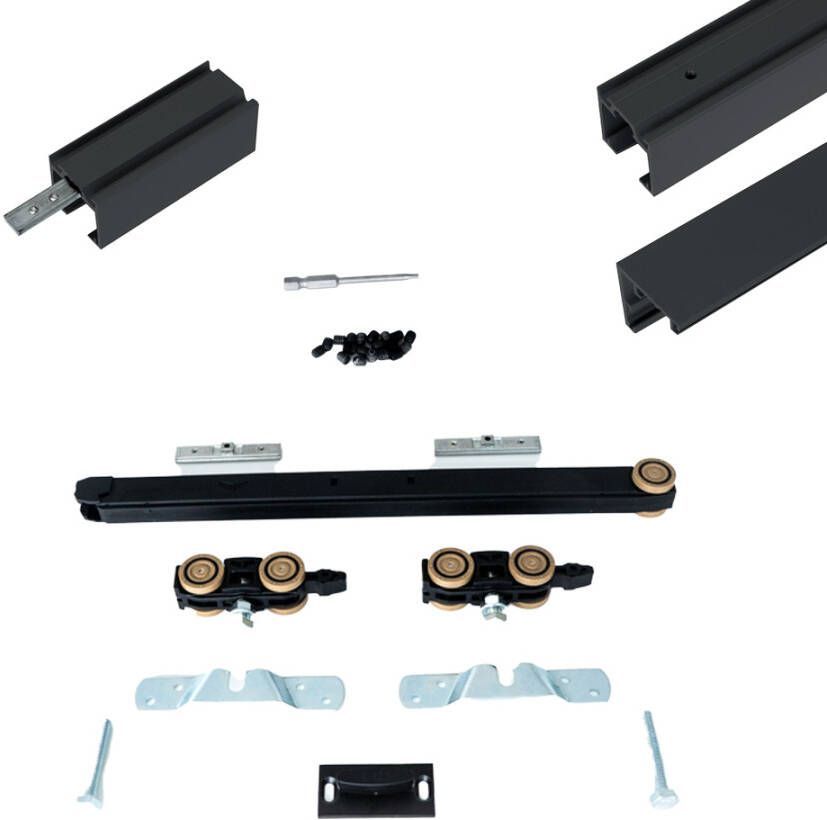 Argenta Xperta set 4m rail Zwart wand z. vloerpl. Enkele deur Dubbele softclose opbouw - Foto 3