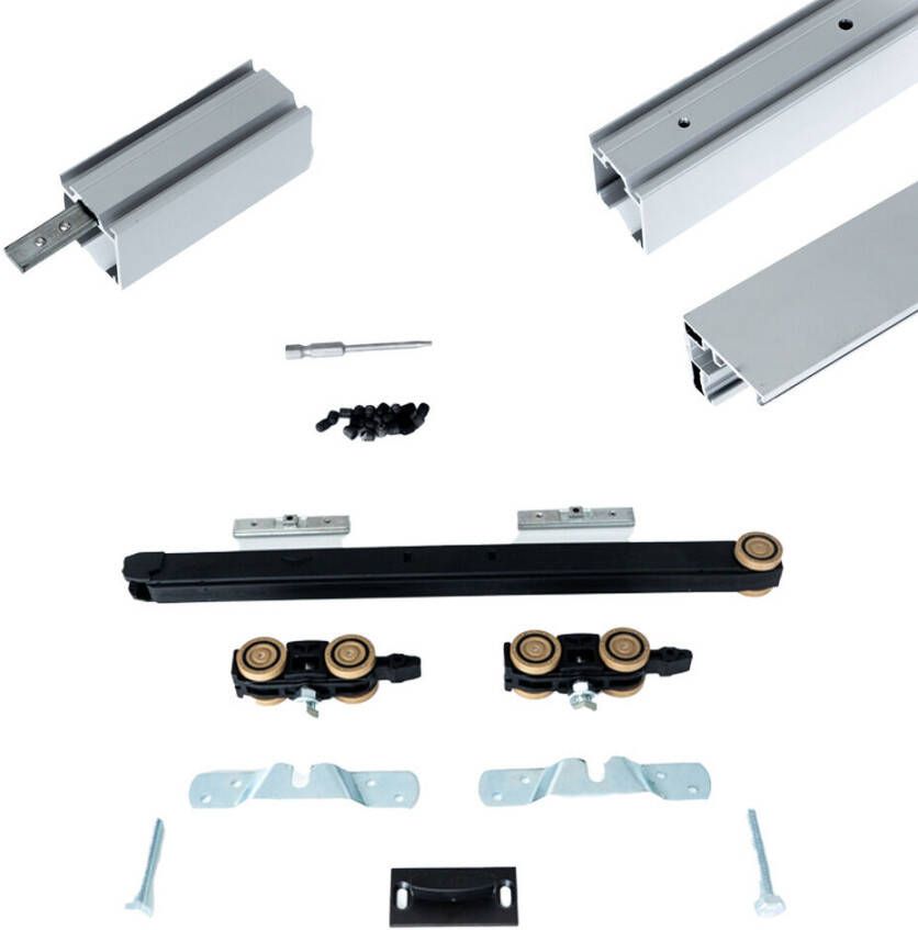 Argenta Xperta set 6m rail Zwart Plafond opbouw Dubbele deur Deurdikte 50-55mm Dubbele softclose inbouw manual fix Set Eindkappen - Foto 14