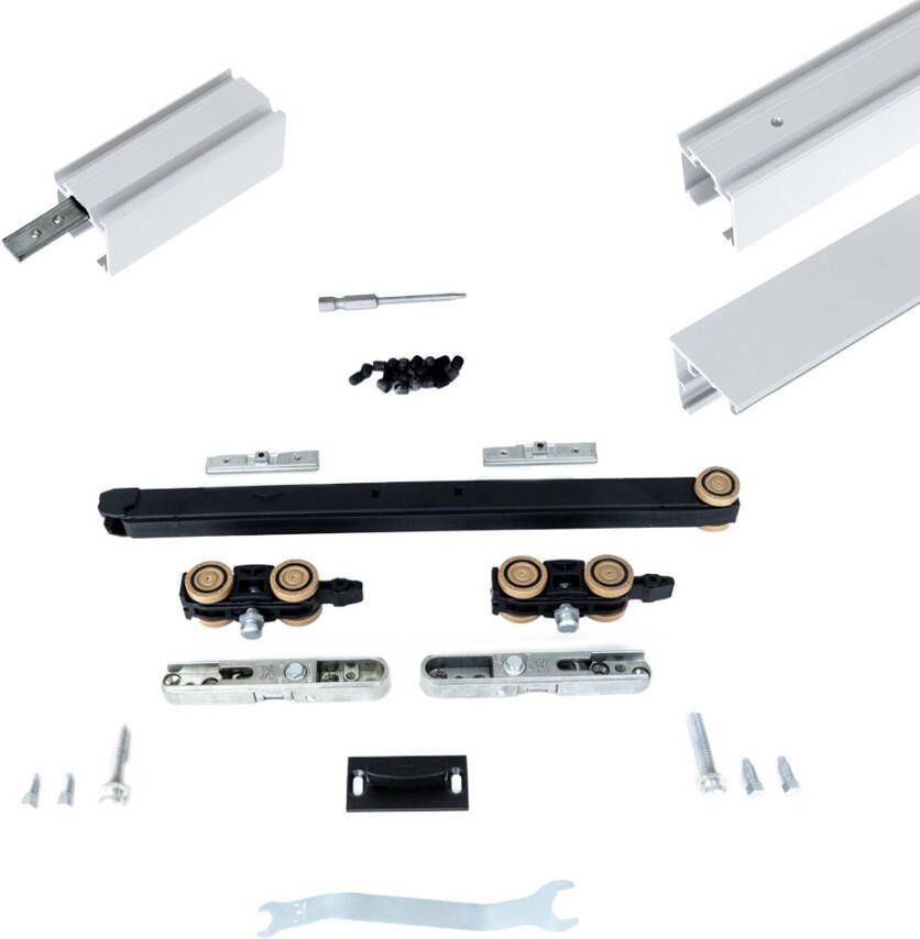 Argenta Xperta set 4m rail Wit wand z. vloerpl. Dubbele deur Deurdikte 50-55mm Dubbele softclose inbouw auto fix