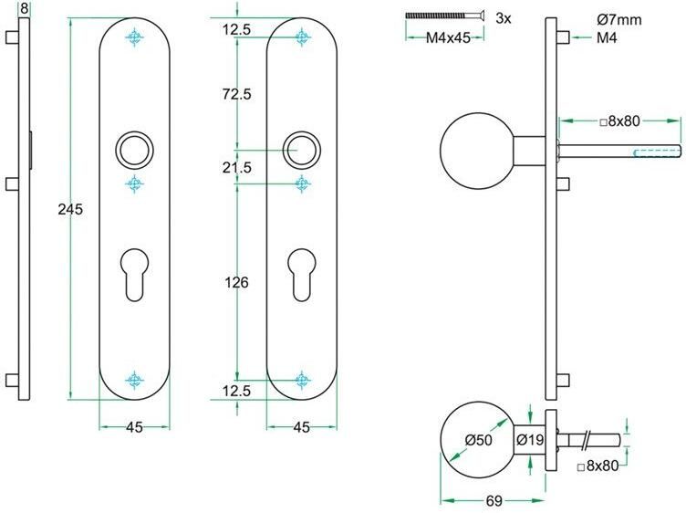 Artitec Wallebroek Afdekschild afgerond LS rvs mat PC72 blind-bev