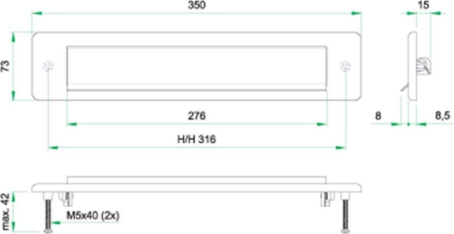 Artitec Wallebroek Briefplaat QUADRA rechthoek rvs mat