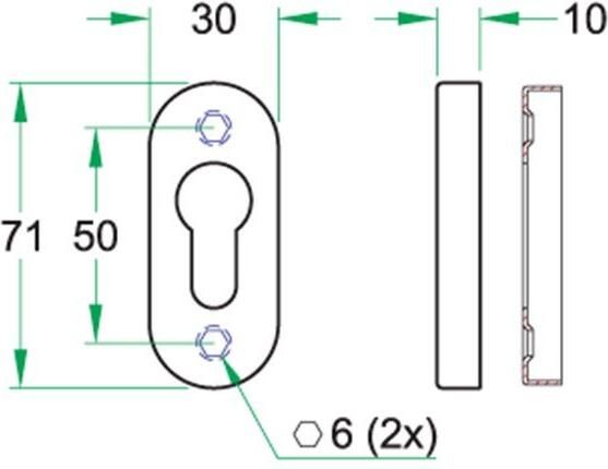Artitec Wallebroek Cilinderrozet stuk rvs mat ovaal rozet