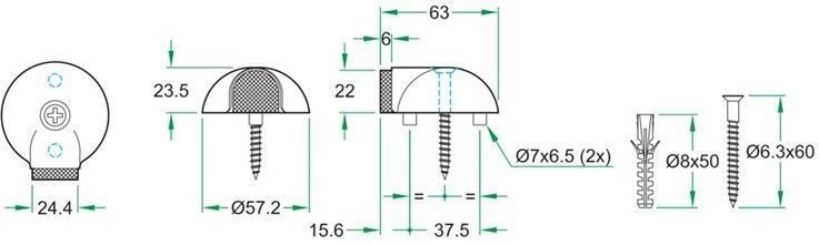 Artitec Wallebroek Deurbuffer vloermontage ø63x24mm zwart