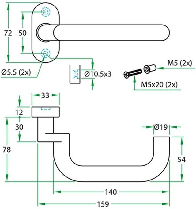 Artitec Wallebroek Gatdeel CHASE II gekropt rvs mat 8mm ovaal rozet