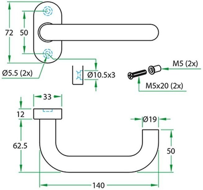 Artitec Wallebroek Gatdeel CHASE rvs mat 8mm ovaal rozet