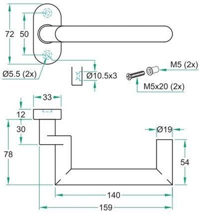 Artitec Wallebroek Gatdeel TESSA DETOUR rvs mat 9mm geveerd ovaal rozet