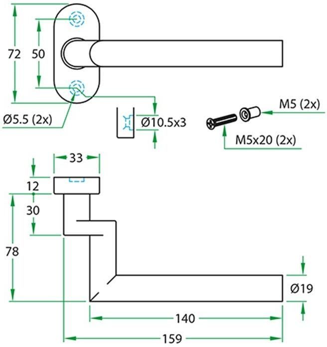 Artitec Wallebroek Gatdeel TESSA II gekropt rvs mat 8mm ovaal rozet