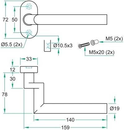 Artitec Wallebroek Gatdeel TESSA II gekropt rvs mat 9mm geveerd ovaal rozet