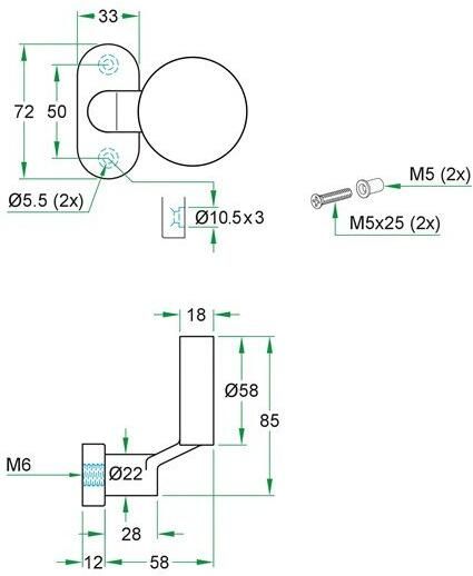 Artitec Wallebroek Knop vlak gekropt ovaal rozet rvs mat excl. stift