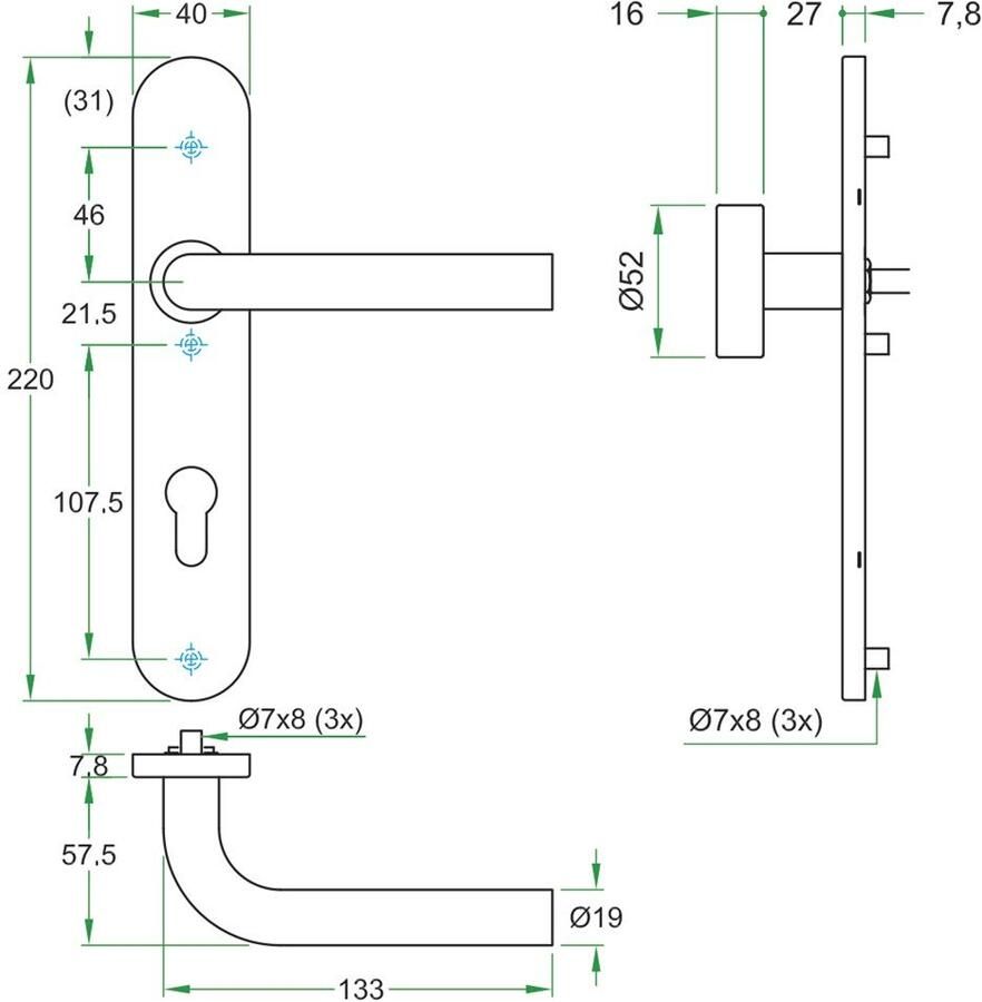 Artitec Wallebroek Knop krukgarn BODA DIN-R PL KL4 rvs mat blind LS